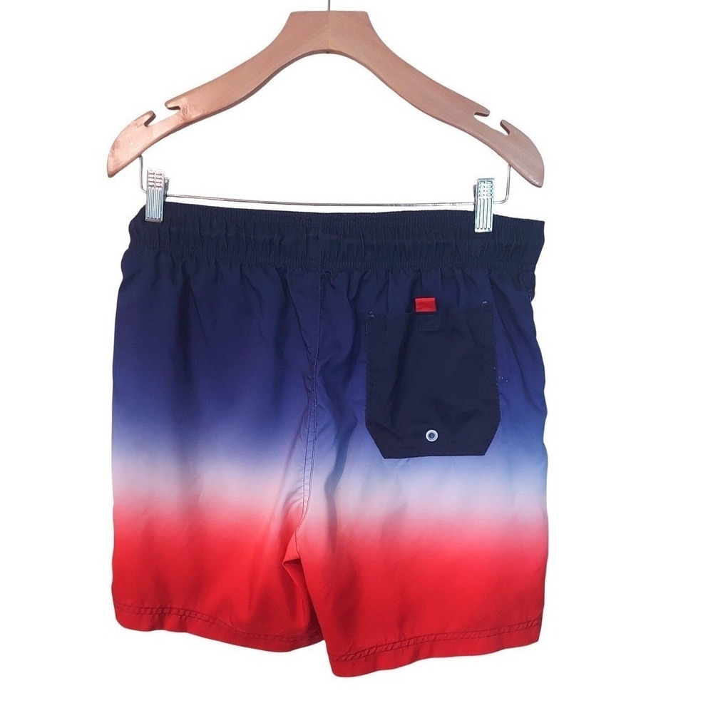 George Mens Red White Blue Ombre Swim Trunks 4th Nautical Size M 32-34
